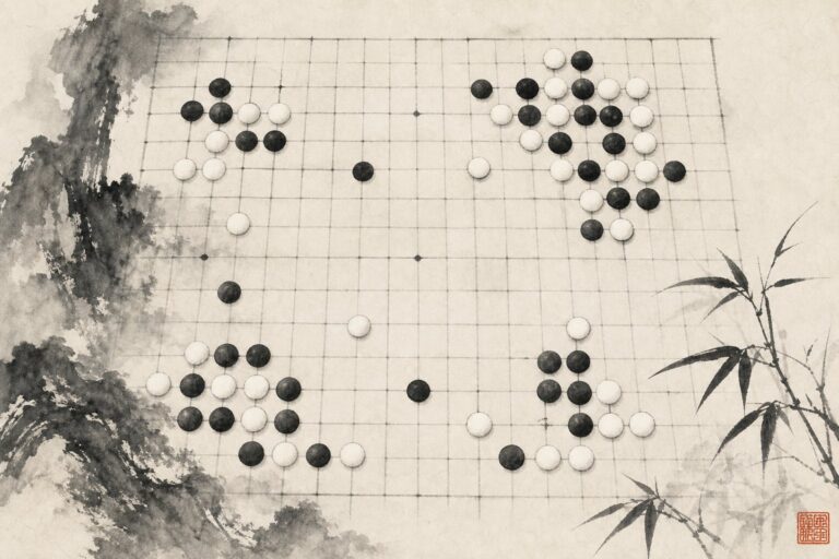 廟算思維 決策與局勢判斷 水墨棋局插圖